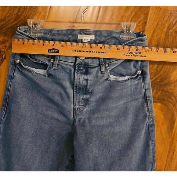 Good American 8/29 Raw Hems Classic Boot Cut jeans. Cotton Elastic blend.  Comfy - Picture 4 of 15